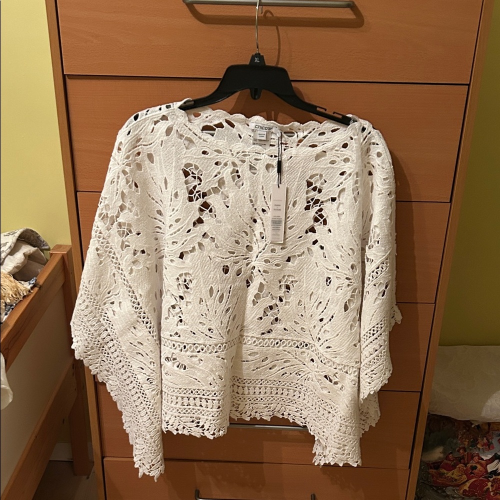 Chico's white Lace Knit Blouse cotton